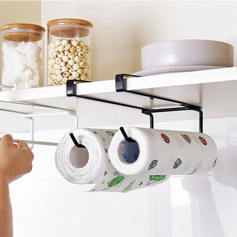 Household Kitchen Utensils Cabinet Paper Towel Rack Free Perforated Plastic Wrap Storage Rack Toilet Bathroom Roll Paper Holder