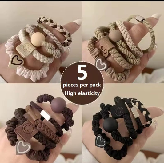 5pcs Baby Girls Fashion Bow Tie Rubber Band Elastic Hair Rope Red Knot Love Wave Spot Hair Butterfly Headwear Hair Accessories