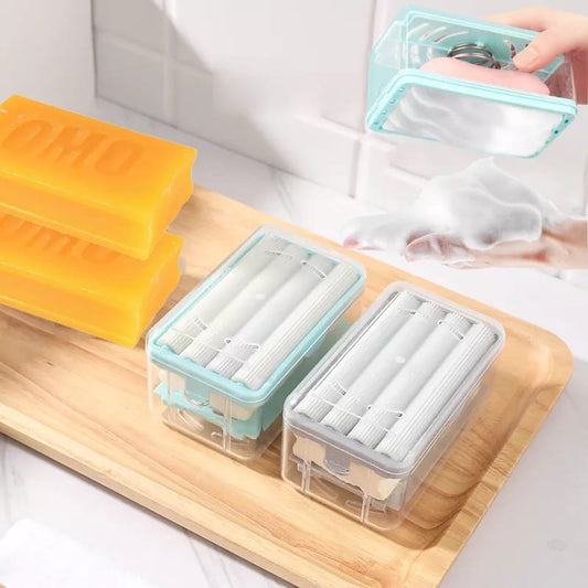 Multifunctional Soap Dish 2 In 1 Soap Cleaning Storage Foaming Box Withsponge Roller Hand Rub-Free Soap Rack Bathroom Accessorie