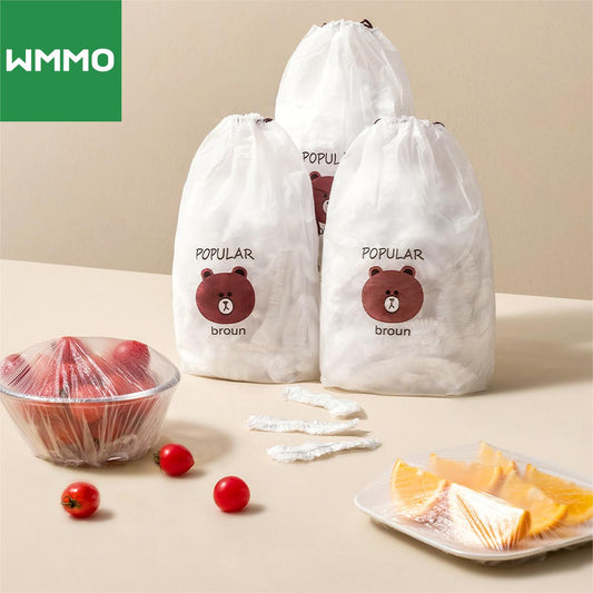 New 100 Pcs Reusable Food Storage Covers Bags For Bowls Stretch Adjustable Universal Food Fresh-keeping Bags