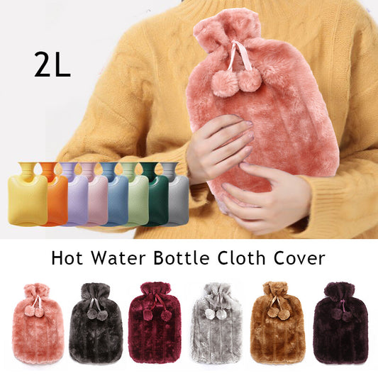 Fluffy fabric covered 2 litre hot water bottle bag