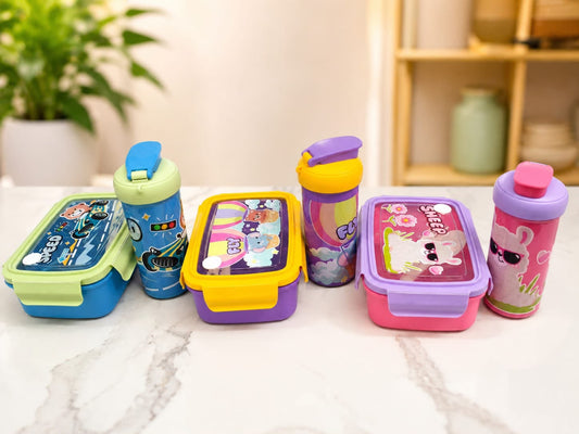 2pcs / set  2 compartment Bento Lunch Box plus water bottle with Spoon, fork Leak-Proof Food Container, Snap-Lock Lid