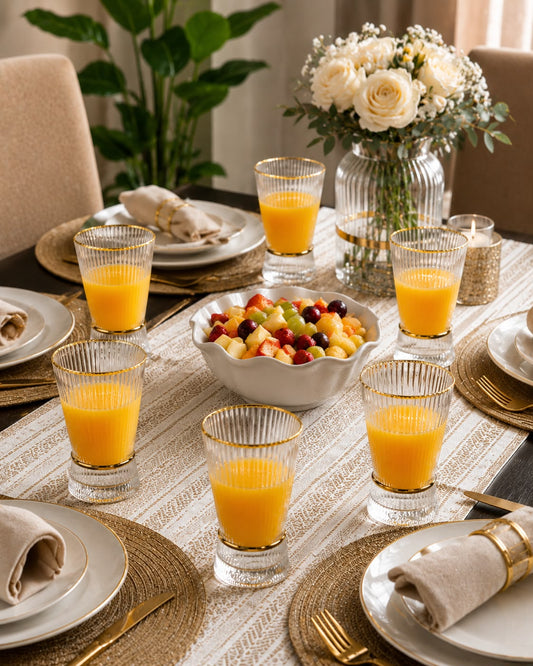 Ribbed juice glasses with a gold ring 300mls 6pcs