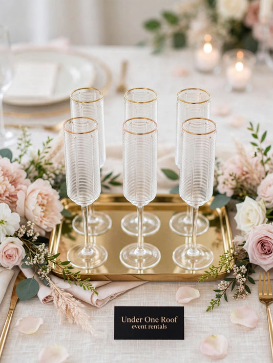 Luxurious,high quality champagne flute with a gold rim: