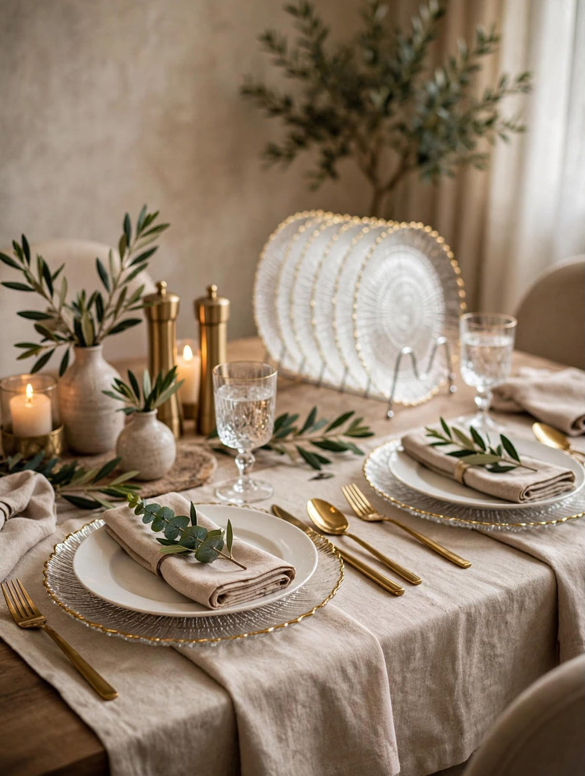Frosted, rippled,hand crafted crystal glass dinnerplates
