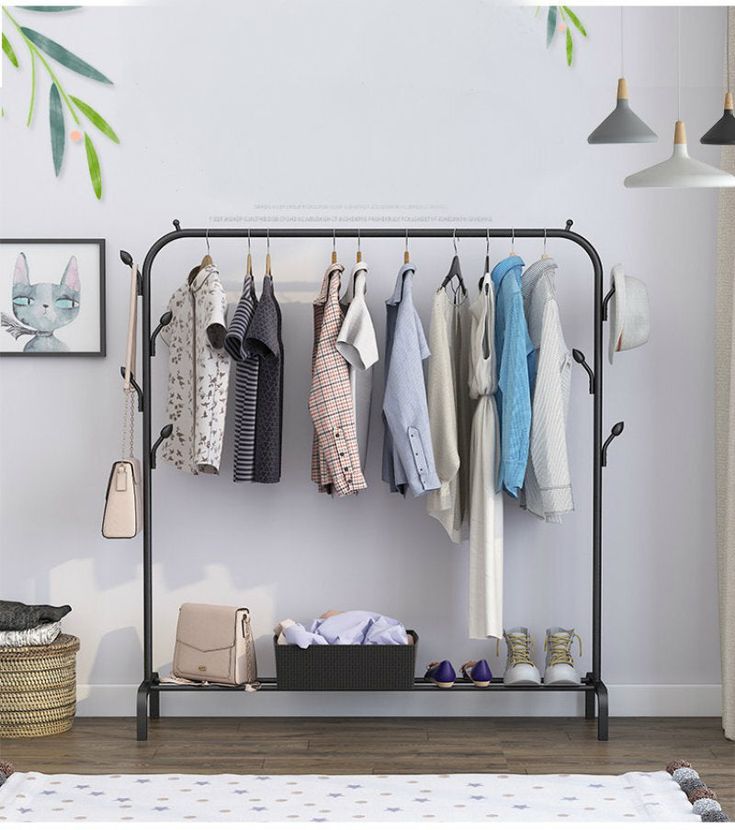 Single pole standing iron cloth drying rack with an under shoe rack