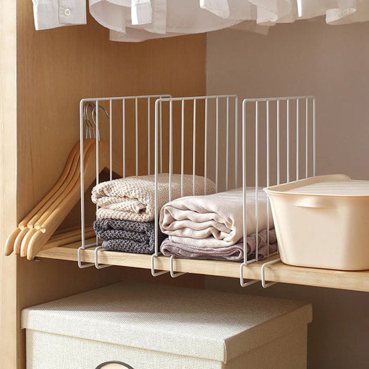 Metallic closet/wardrobe dividers.