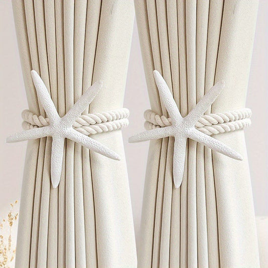 Adjustable Boho Curtain Tiebacks Handwoven Natural Starfish Decor Cotton Linen Rope Drapery Holder For Windows