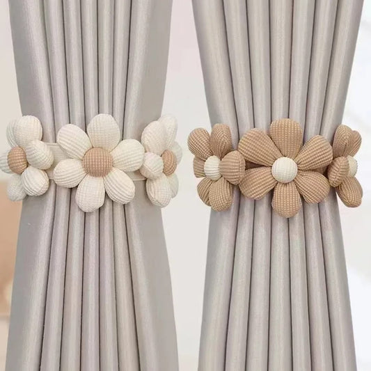 Flower Drapes Tiebacks Handwoven Fabric Flower Shape Drape Tiebacks Flexible Decorative Multifunctional Drape Fasteners