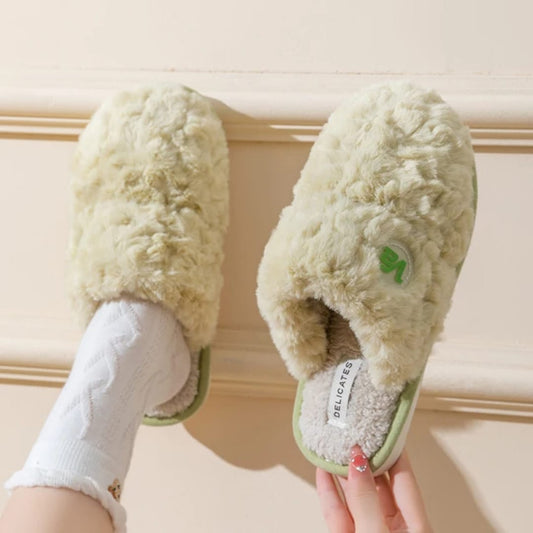 Women's Winter Plush Slippers - Thick Sole Fleece-Lined House Shoes, Anti-Slip Durable Indoor/Outdoor Warm Cotton Home Slides