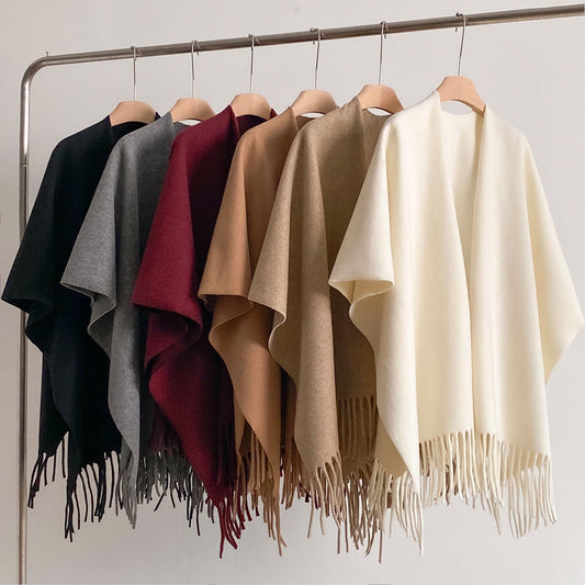 Winter Women Poncho Warm Shawl Double Sided Designer Thickening Blanket Luxury Scarf