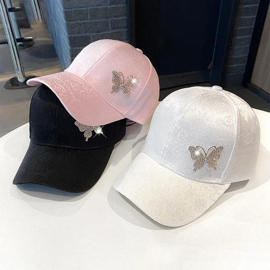 Fashionable Summer Women's Bucket Hat Butterfly Embellished Sun guard Breathable Wide Brim Hat Diamond Decorated All-Match Cap