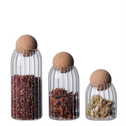 ️3pcs Glass spice jar with bamboo lid