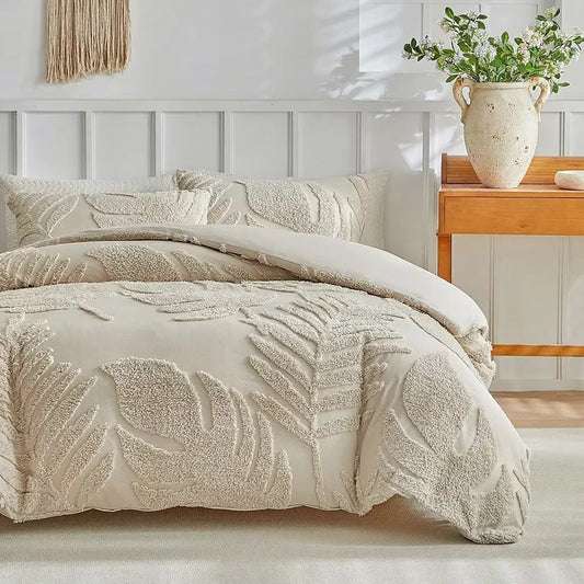 Chenille embroidery leave Beige 220*240cm            229*264cm