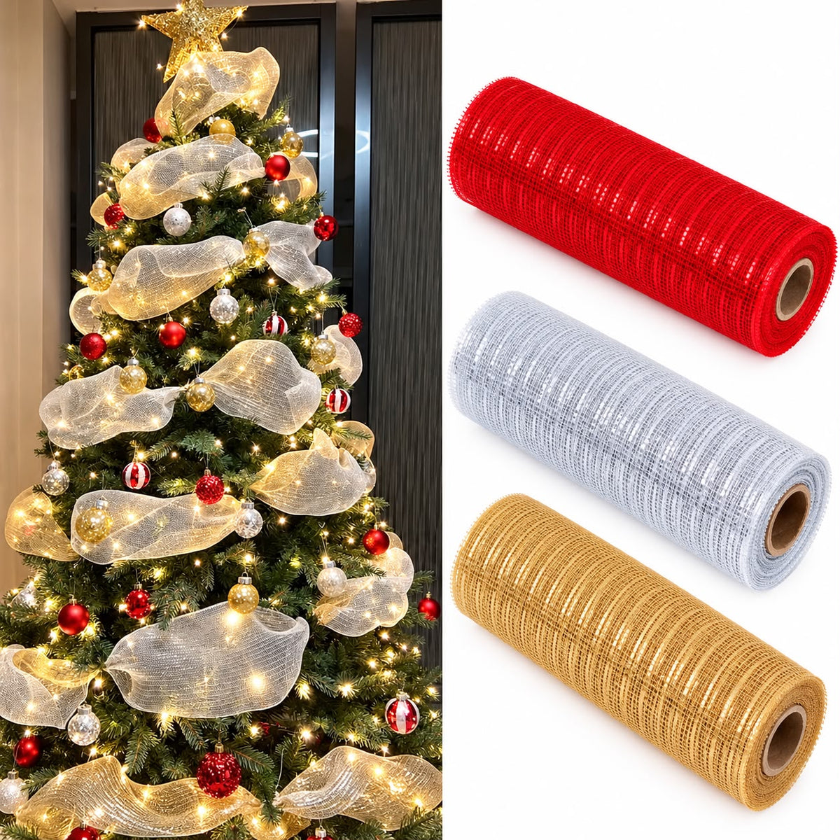 🎄 Christmas Mesh Ribbon – 10 Metres ✨