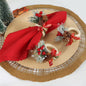 ✨Christmas Cedar Red Fruit Wooden Napkin Rings with Bow and Bell