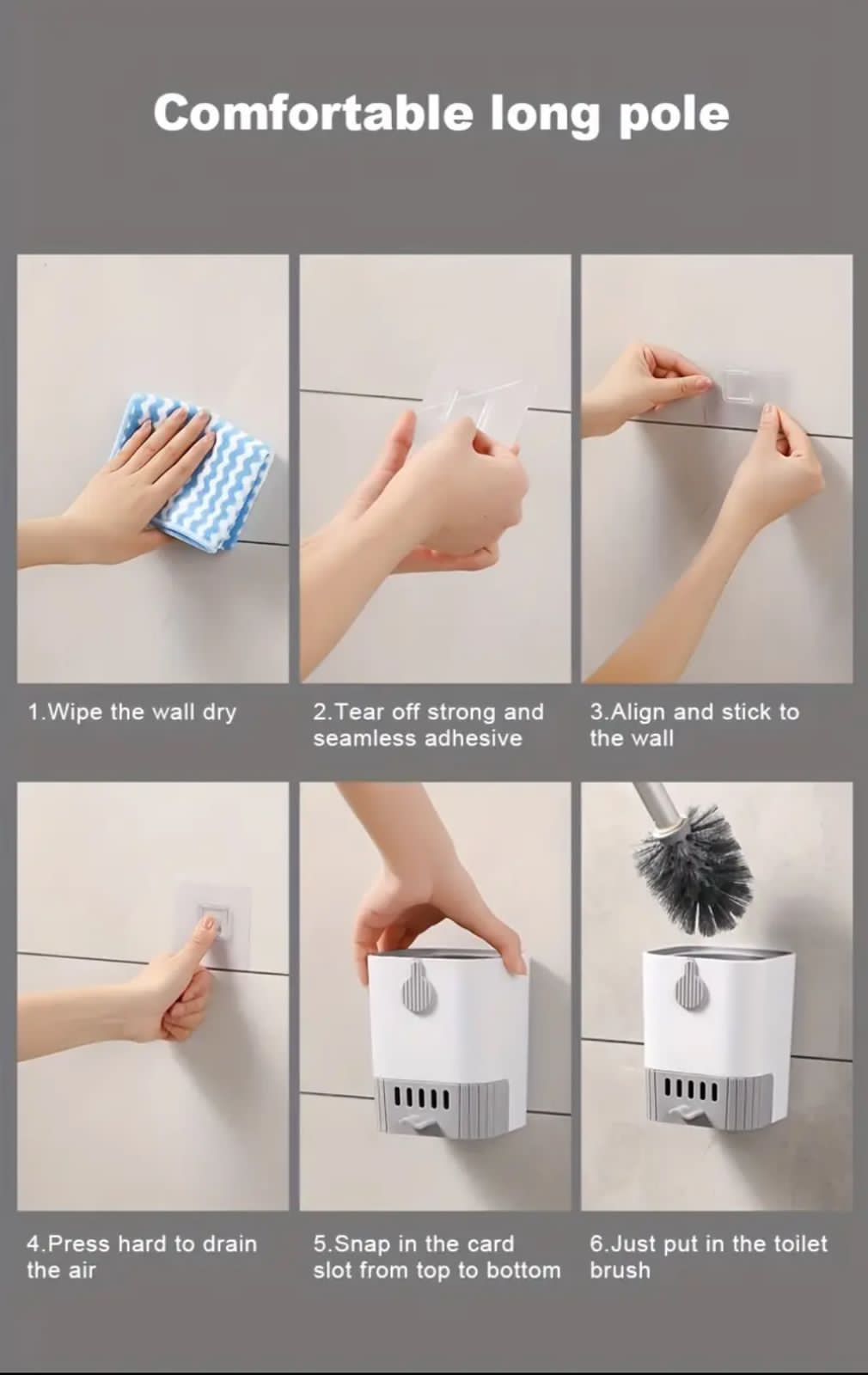 Wall Mounted Long Handle Toilet Cleaning Brush with Holder