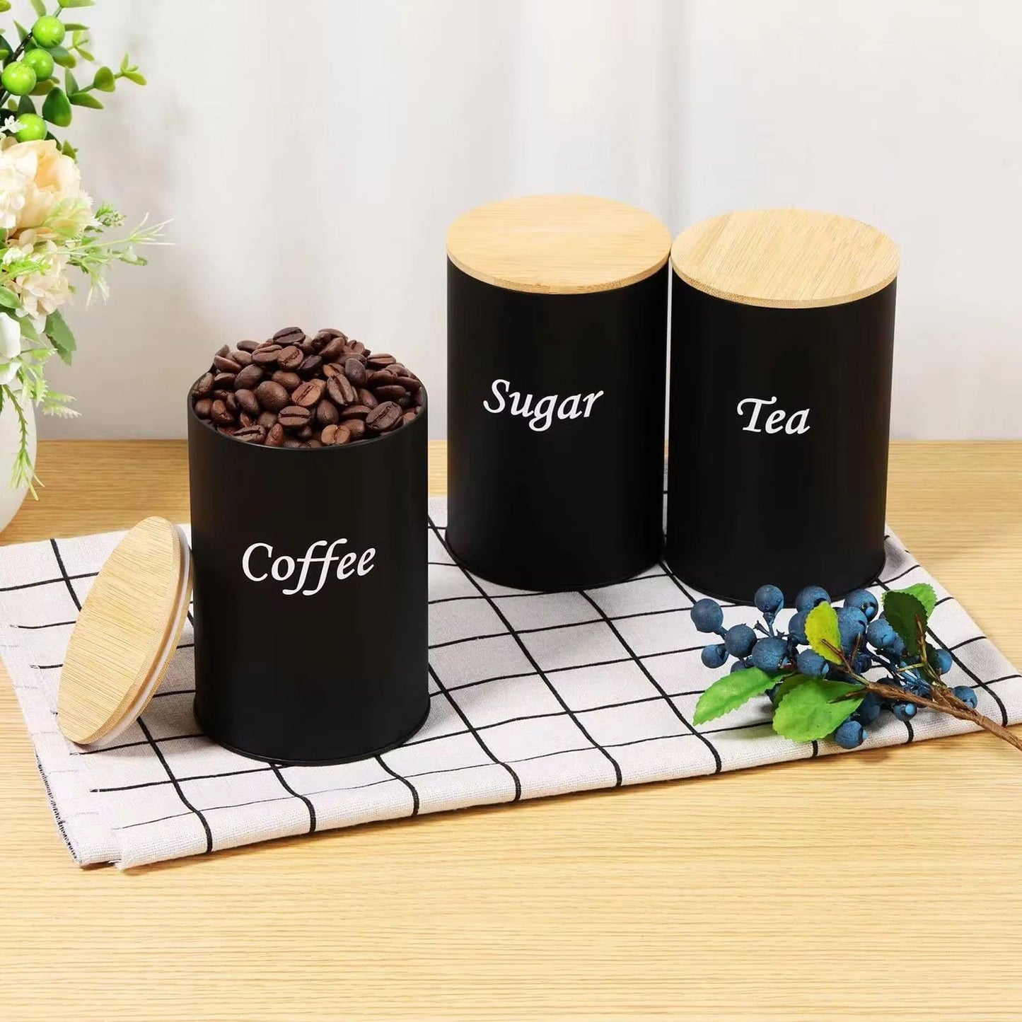 3 Pcs Set Airtight Canister with Bamboo Lid