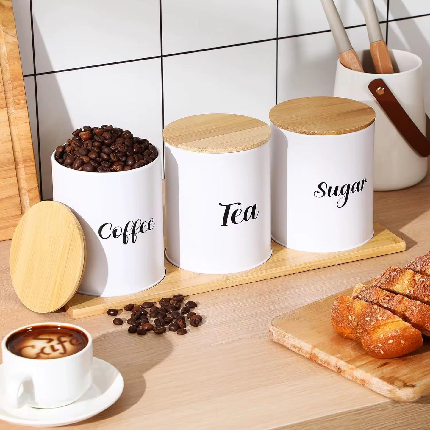 3 Pcs Set Airtight Canister with Bamboo Lid