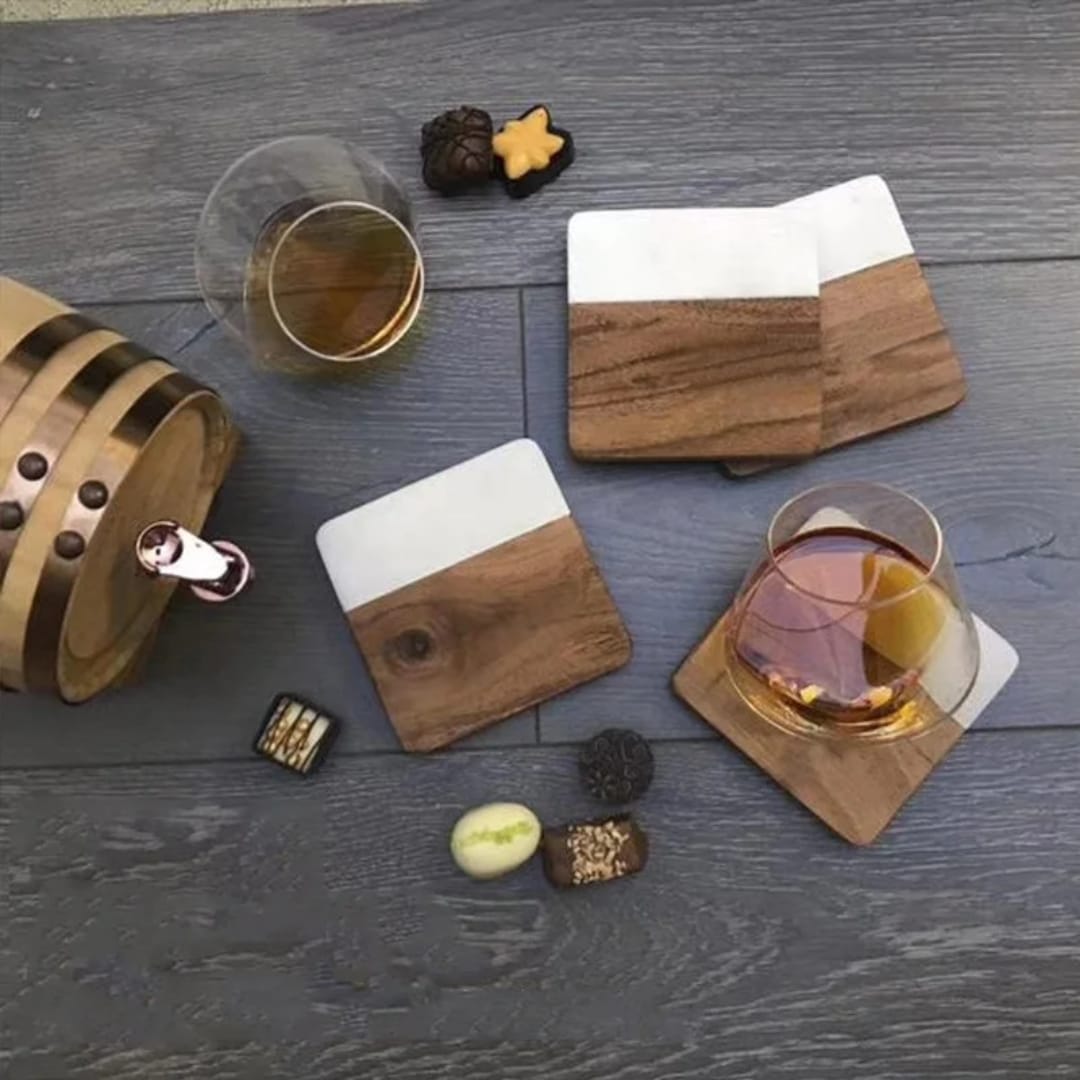 Marble and Wood Coasters