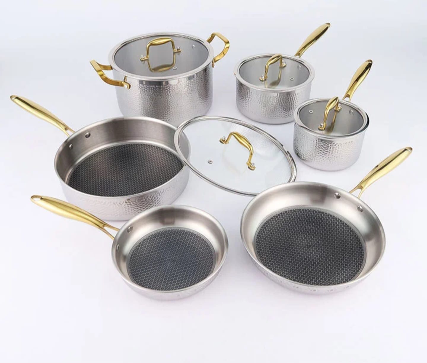 10 PCS Cookware Set with Hammered Patterned Design