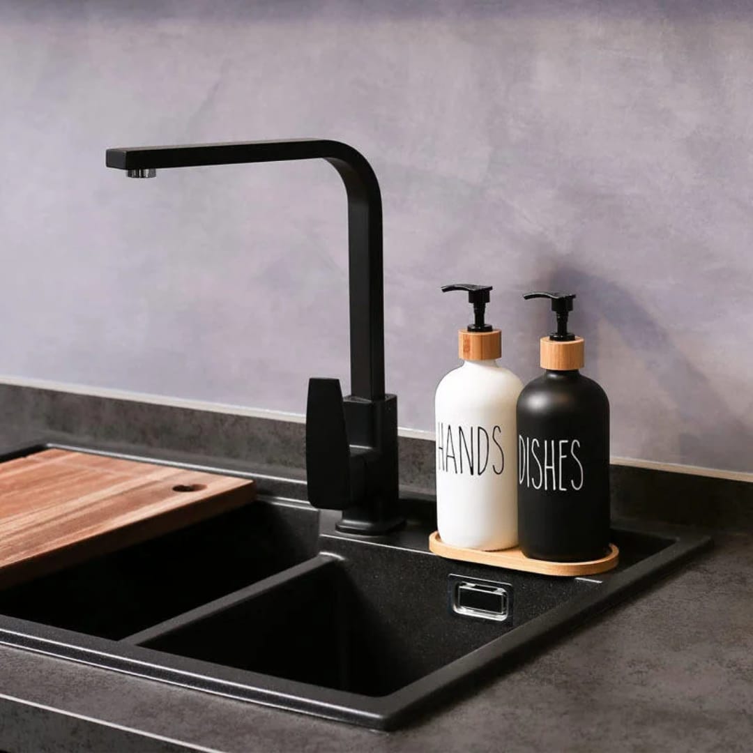 Soap and Dishes Dispenser with Bamboo Holder