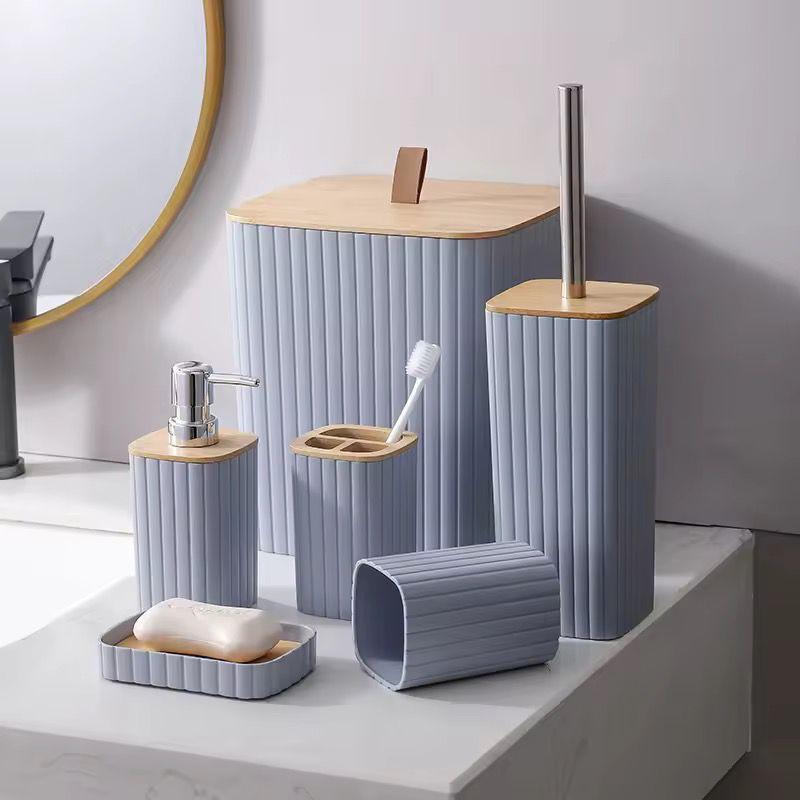 6 in 1 Bathroom Accessories Set with Wooden Top