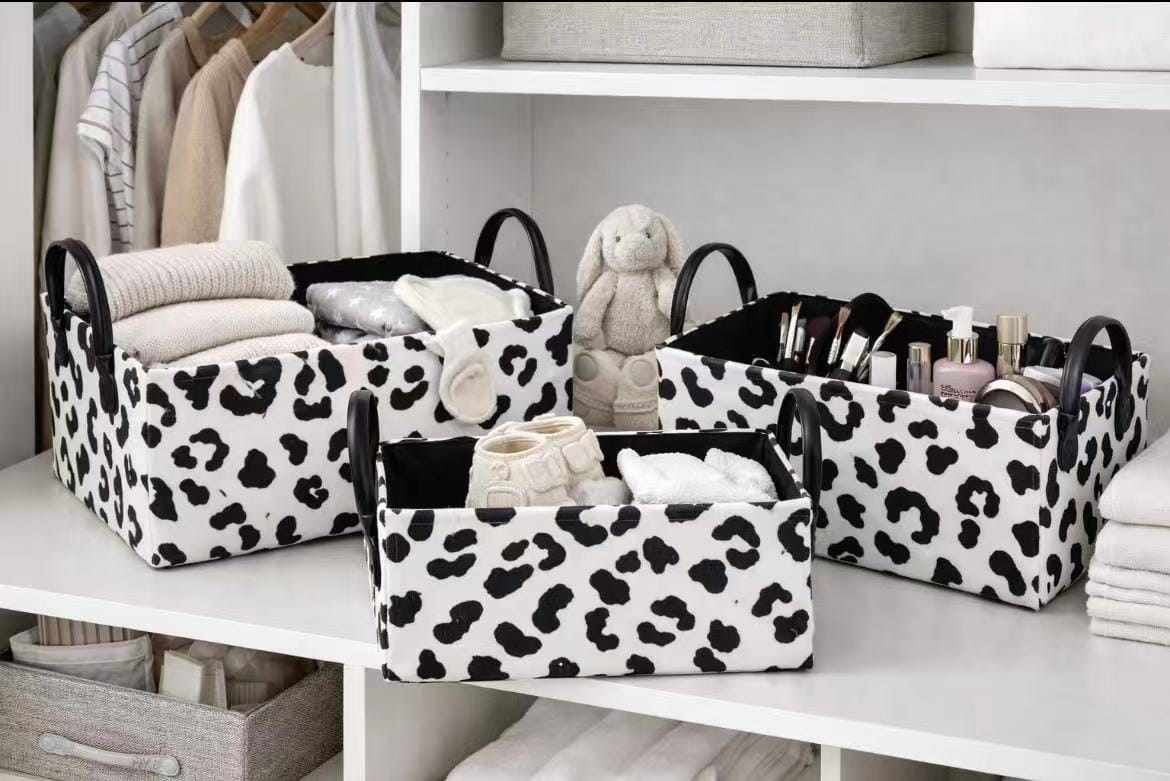 3-Piece Stylish Cow Print Storage Baskets
