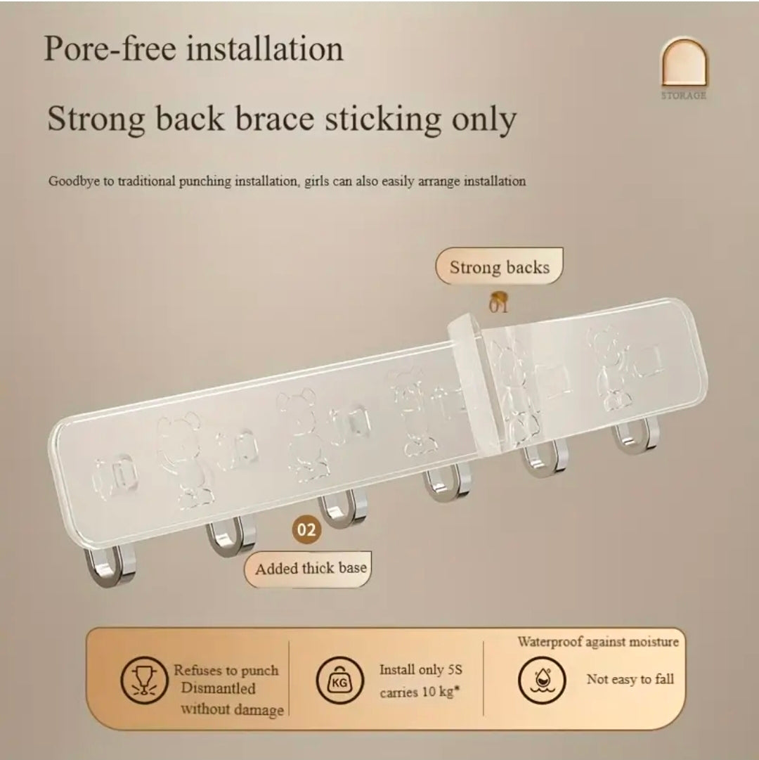 Strong Wall-Mounted Hook Rack (6 Hooks)