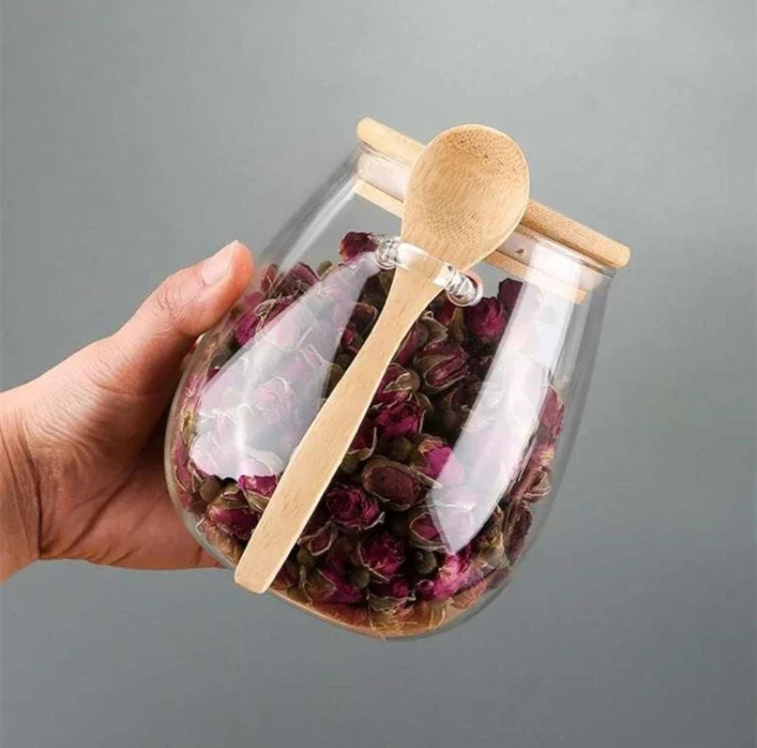 Glass Storage Canisters with Bamboo Spoon