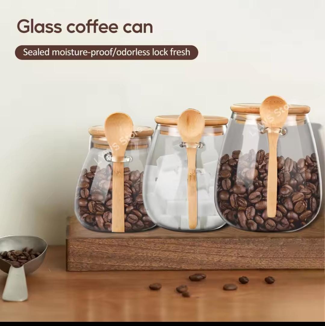 Glass Storage Canisters with Bamboo Spoon