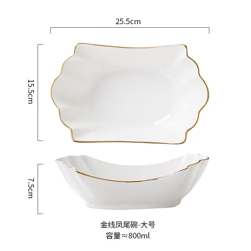 European Tracing Gold Ceramic Household Soup Bowl
