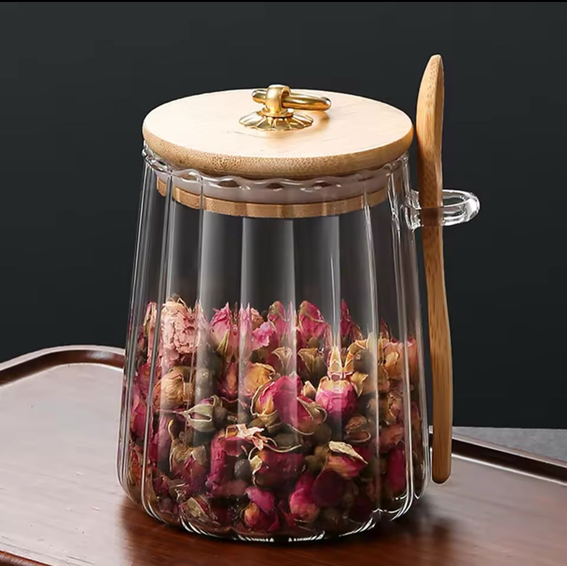 Glass Storage Jar with Bamboo Lid / Spoons