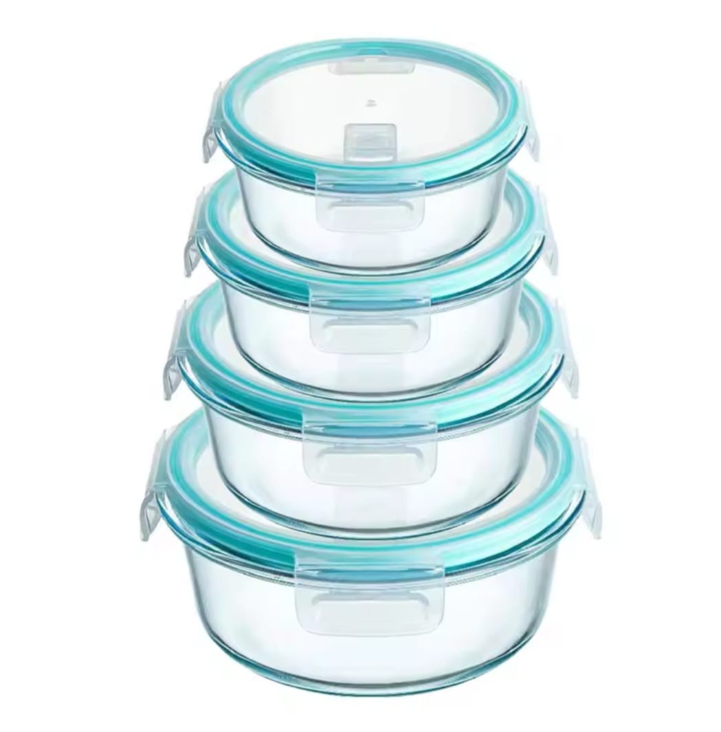 4 Pcs Round Glass Food Container Set