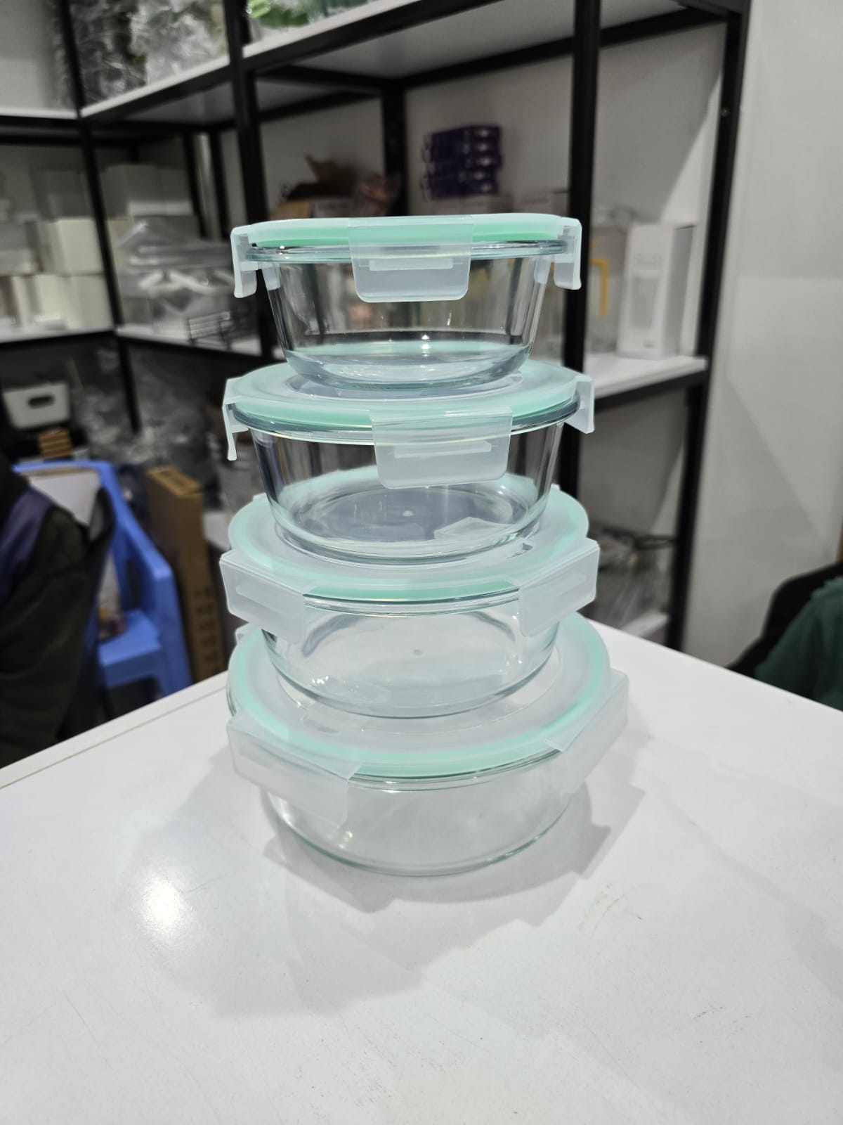 4 Pcs Round Glass Food Container Set