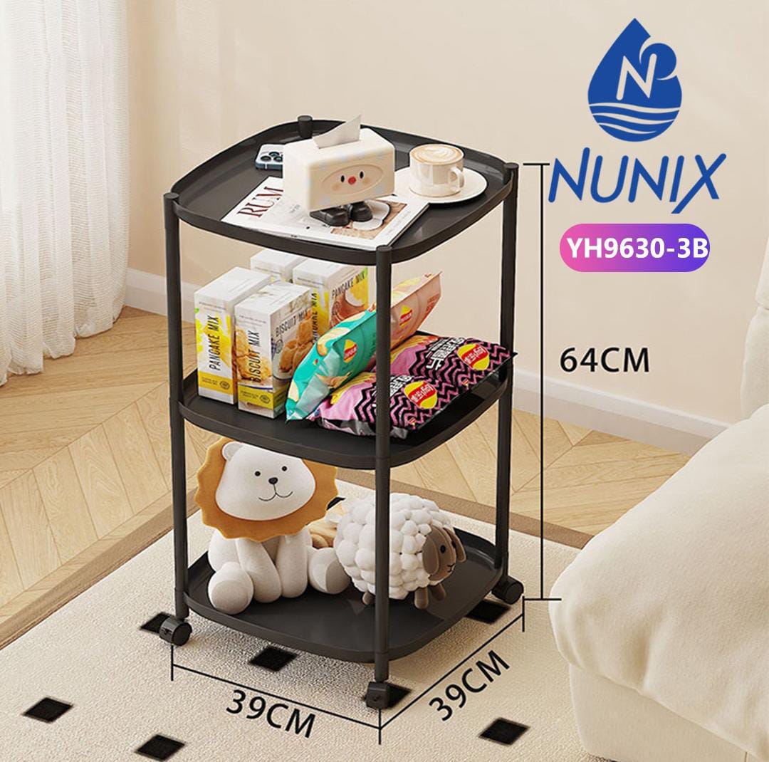 3-tier Plastic Mobile Side Table with Wheels
