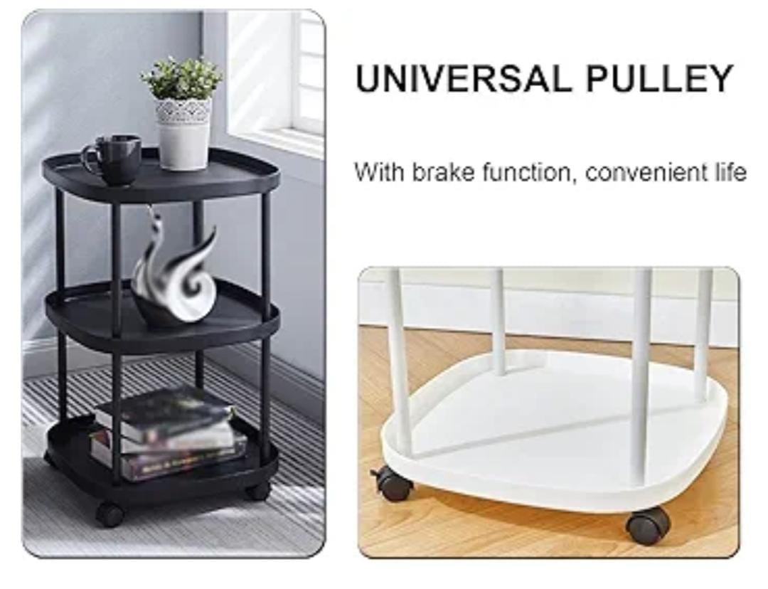 3-tier Plastic Mobile Side Table with Wheels