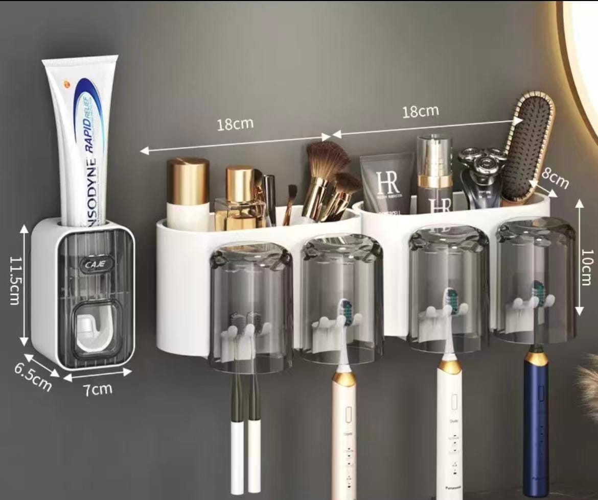Toothbrush Holder / Toothpaste Dispenser with 4 Cups