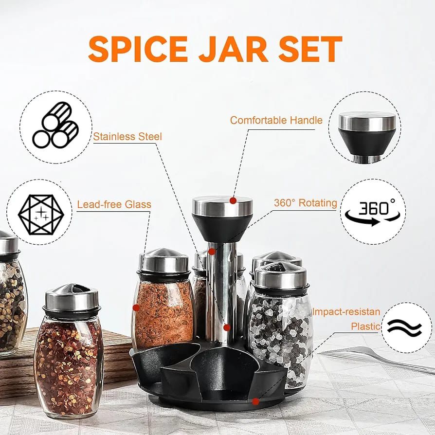 7pc set 360° Rotating Spice Rack Organizer with Jars
