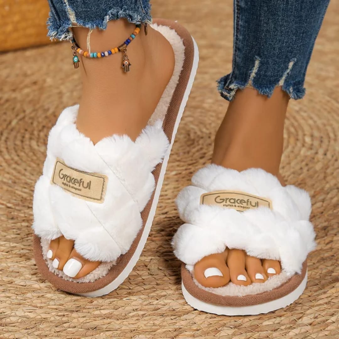1Pair Casual Open Toe Fluffy Slippers