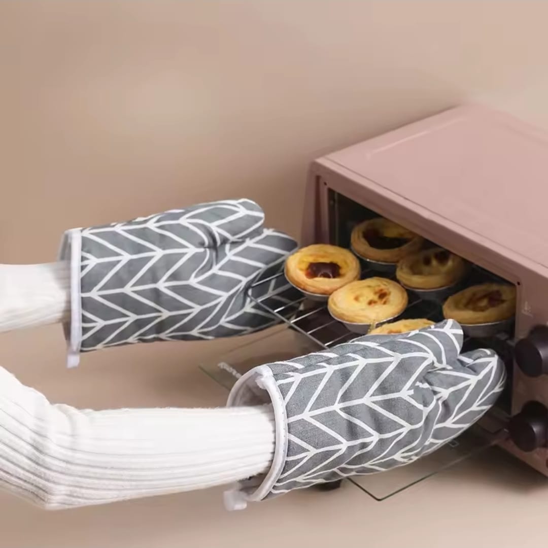 2pcs Cotton & Linen Oven Gloves