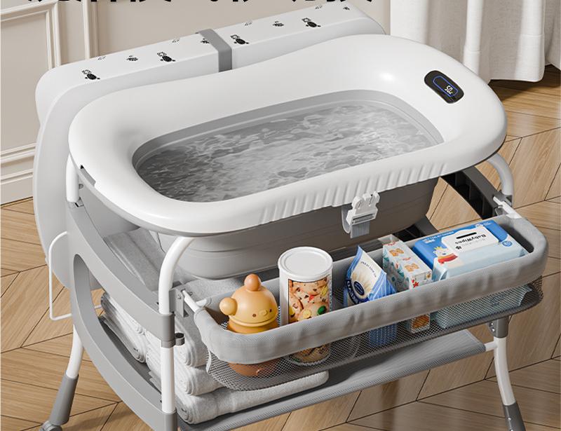 Baby bath tub with changing table and storage