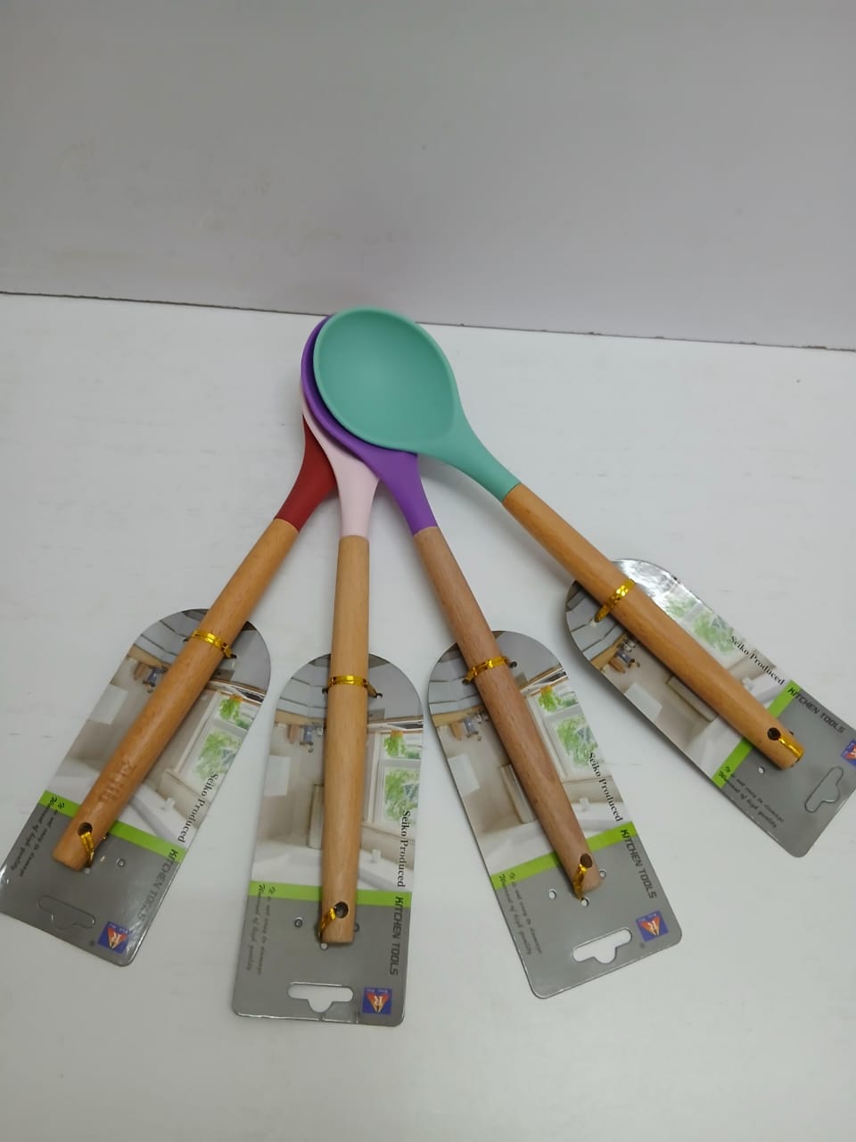 1pc Silicone Wooden handle serving spoon