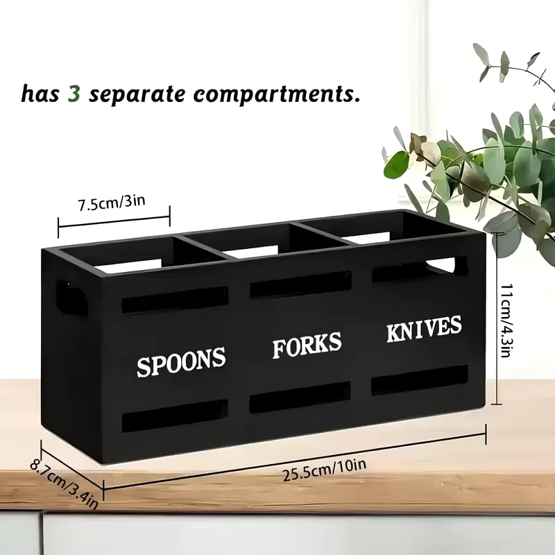 3-Compartment Eco-friendly Wooden Cutlery Holder