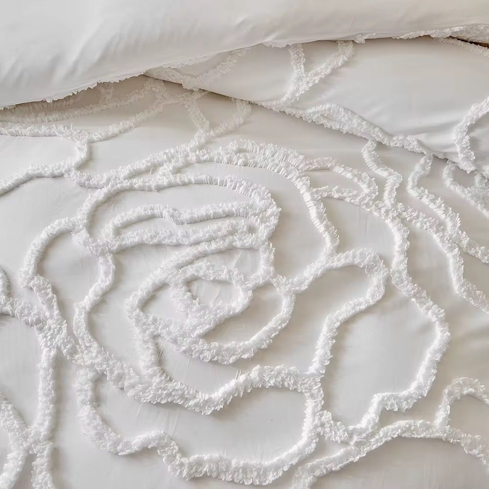 3 pc set 3D embroidery Rose tufted duvet cover