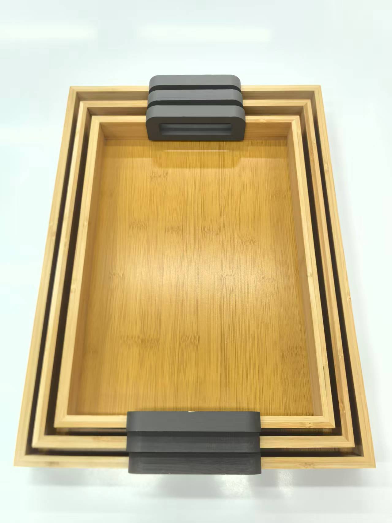 3-Piece Bamboo Nesting trays with Grey Handles