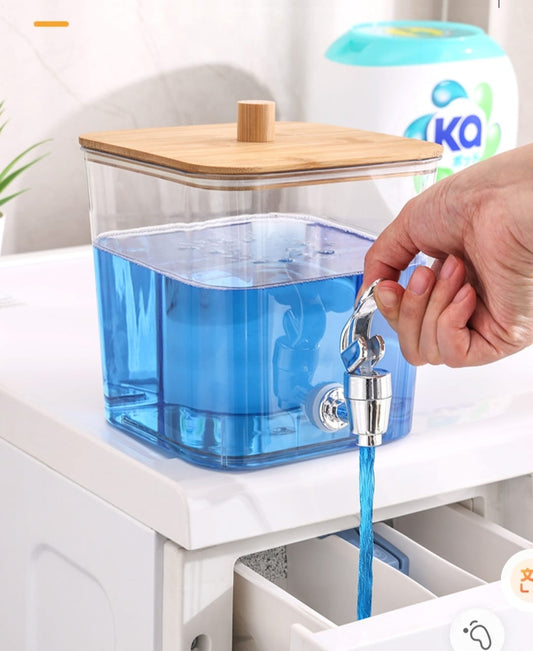 Acrylic Laundry Detergent Dispenser with Bamboo Lid & Tap