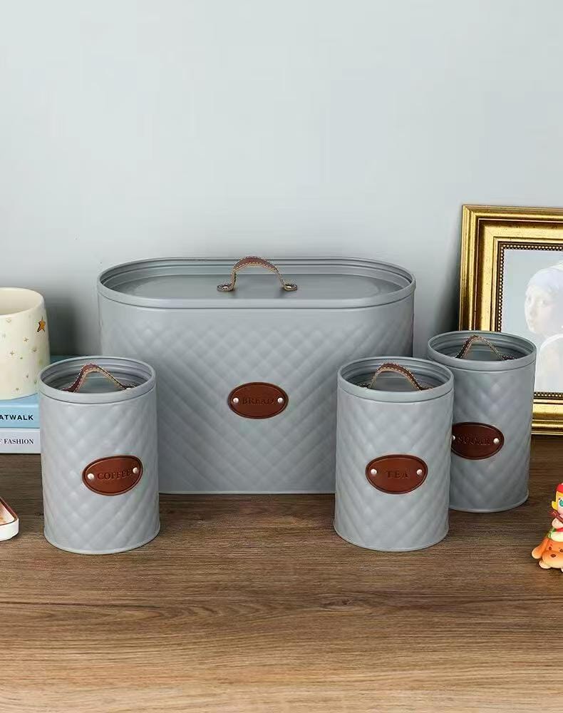4pc Quilted Metal Bread Bin + Canister Set*