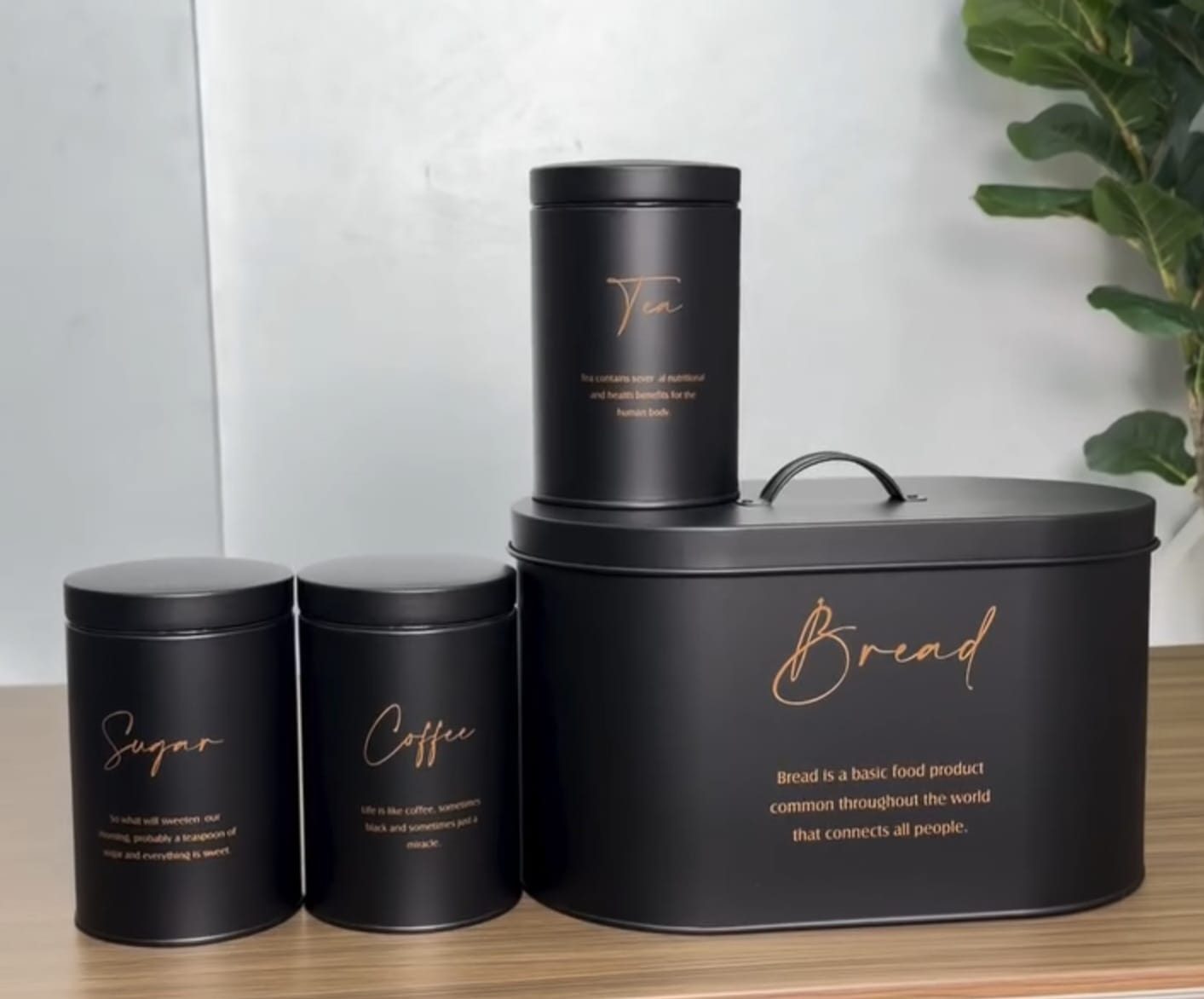 4pc Quilted Metal Bread Bin + Canister Set
