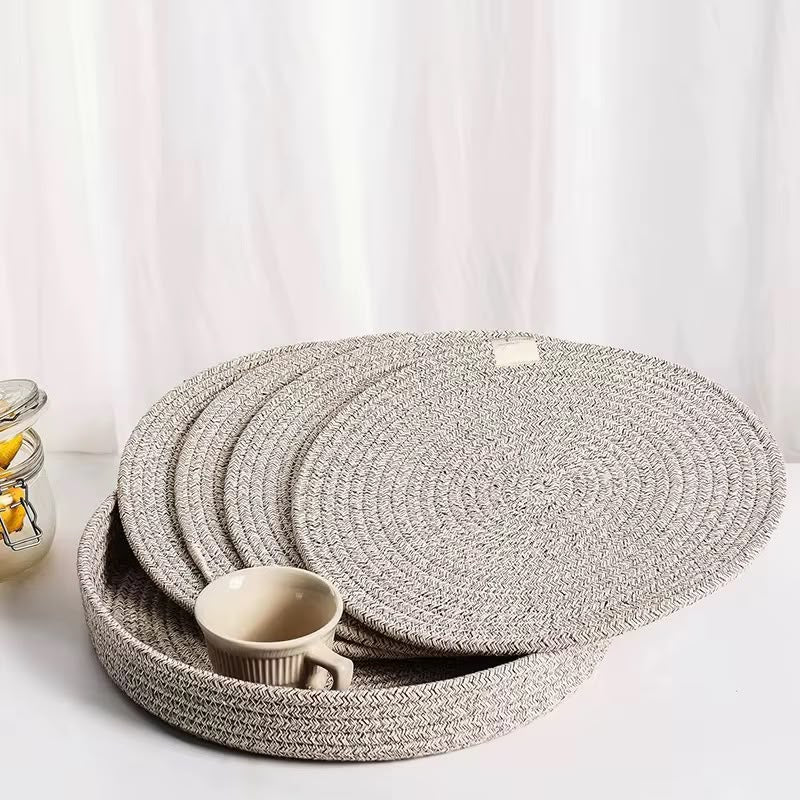 5 pcs set Round cotton rope woven non slip heat resistant table mat